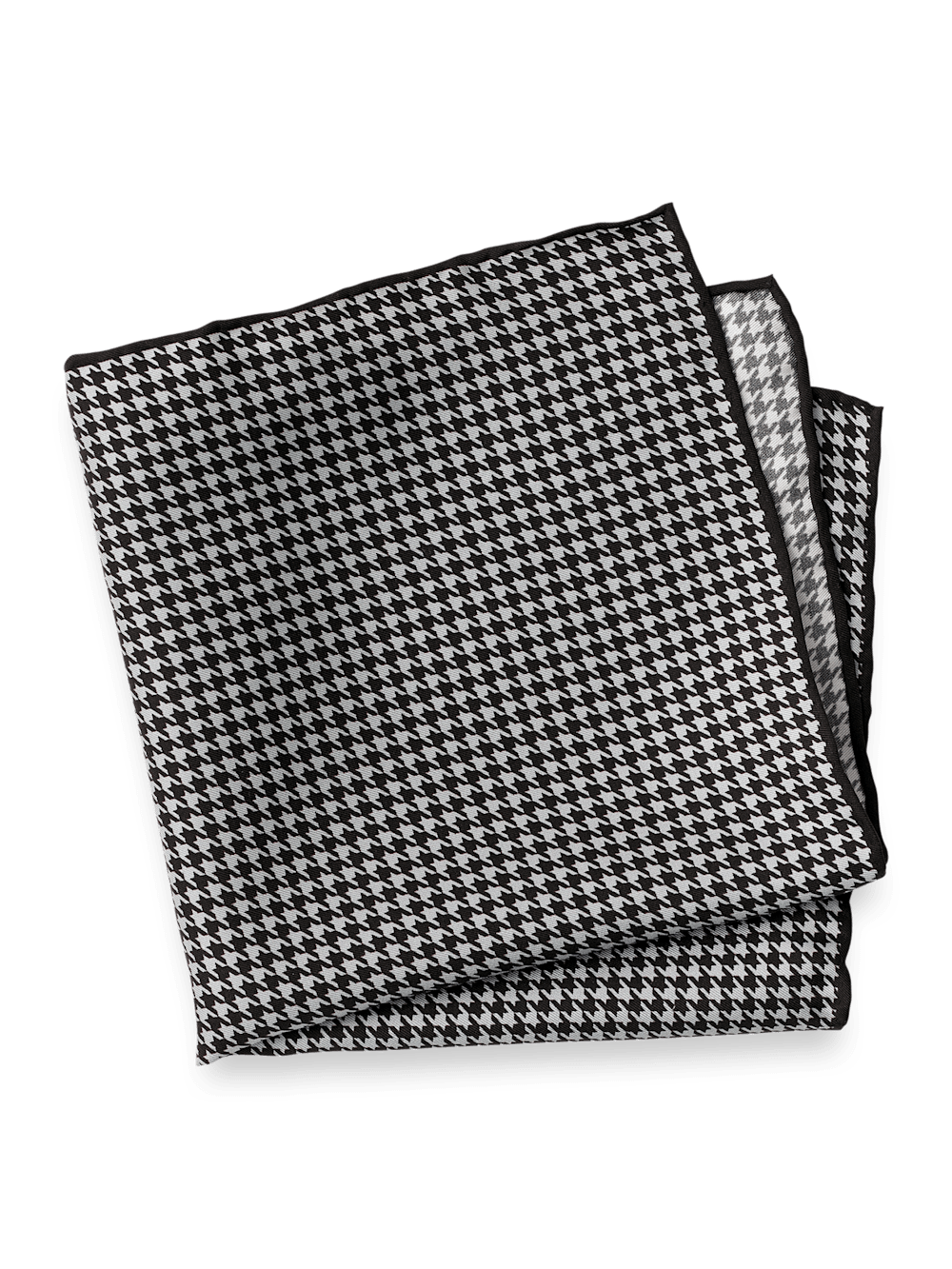 Product Image of Houndstooth Silk Pocket Square-Black/Grey