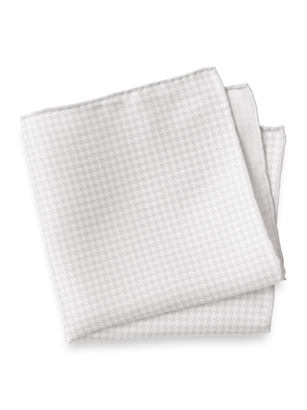 Product Image of Houndstooth Silk Pocket Square-Ivory/Silver