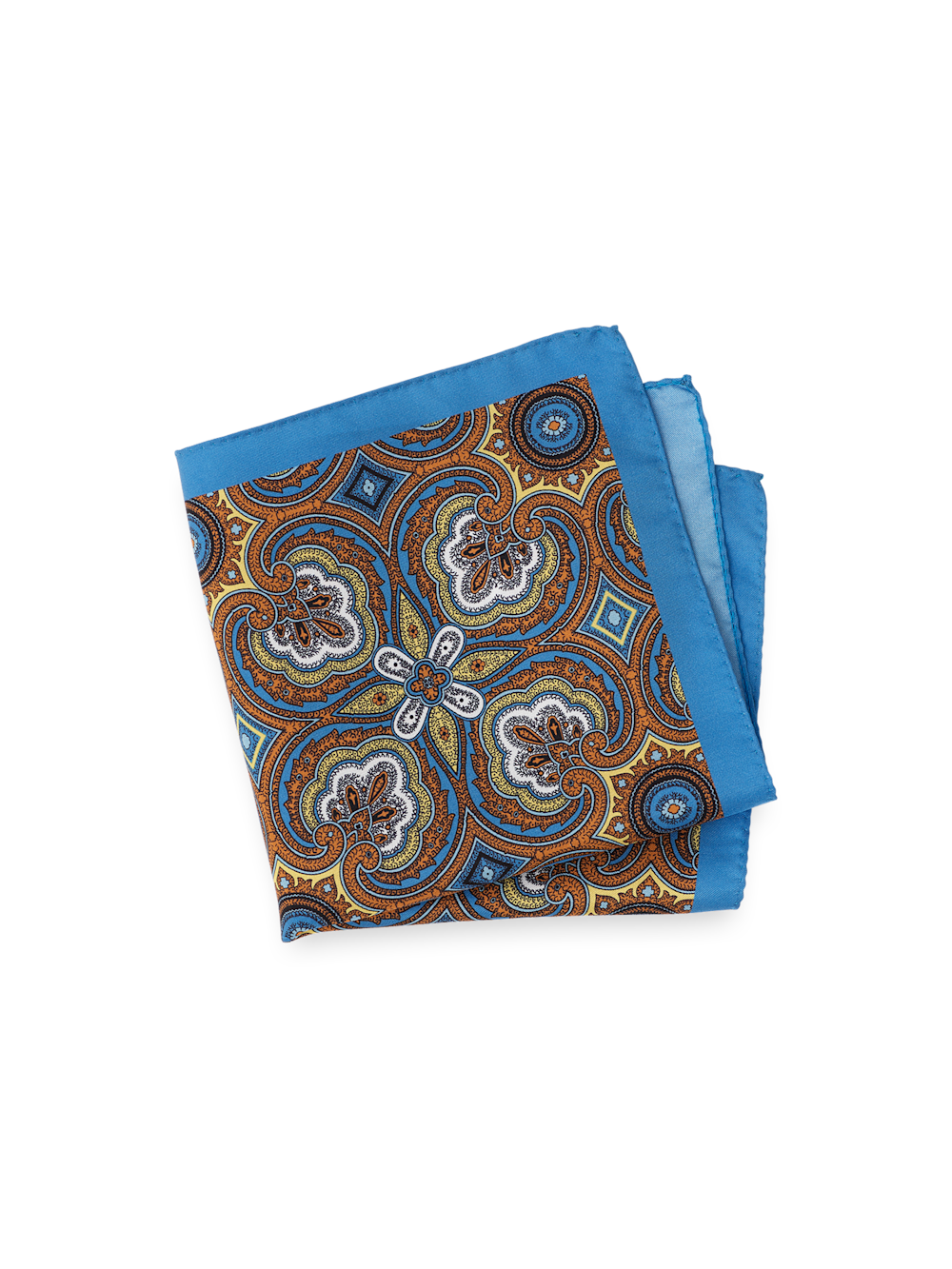 Product Image of Medallion Silk Pocket Square-Blue/Yellow