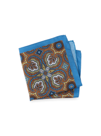 Medallion Silk Pocket Square - Blue/yellow