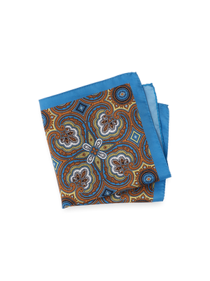 Medallion Silk Pocket Square - Blue/yellow