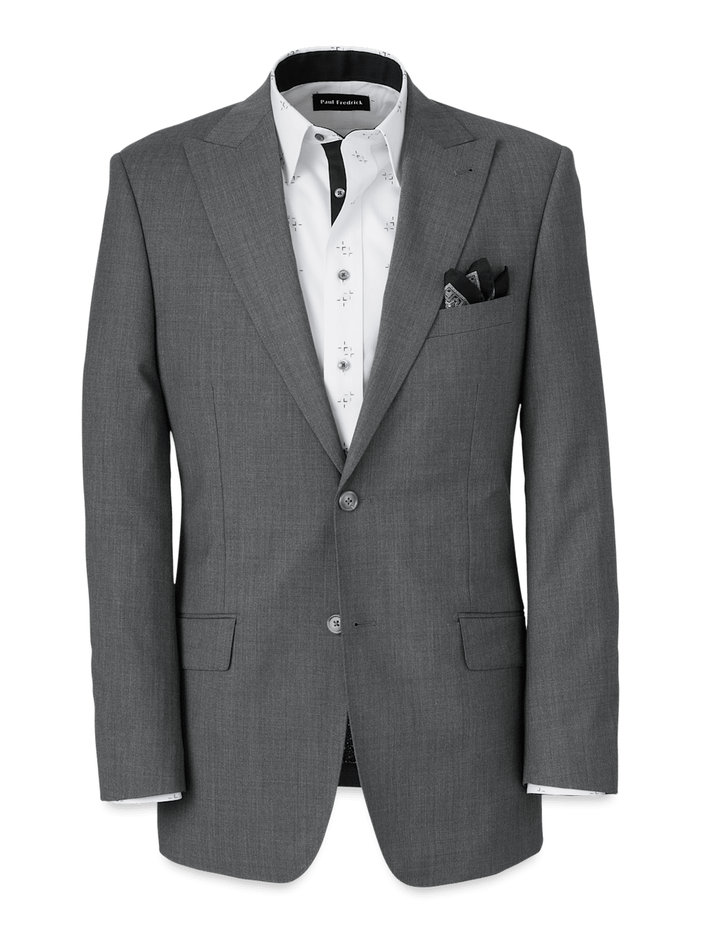 Product Image of Wool Stretch Bengaline Peak Lapel Suit Jacket-Grey