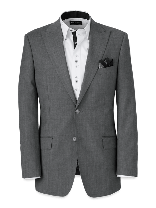 Wool Stretch Bengaline Peak Lapel Suit Jacket - Grey