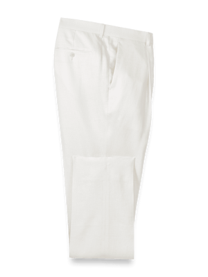 Linen Blend Single Pleat Suit Pants - White