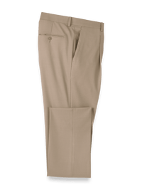 Wool Stretch Bengaline Pleated Suit Pants - Light Tan