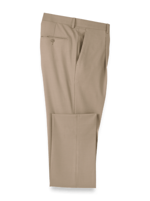 Wool Stretch Bengaline Pleated Suit Pants - Light Tan