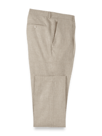 Linen Blend Plaid Single Pleat Suit Pants - Tan