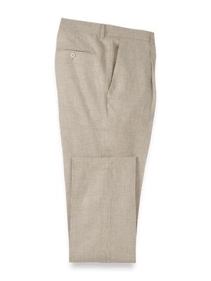 Linen Blend Plaid Single Pleat Suit Pants - Tan