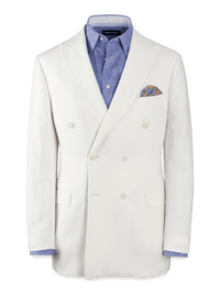 Linen Blend Double Breasted Peak Lapel Suit Jacket - White