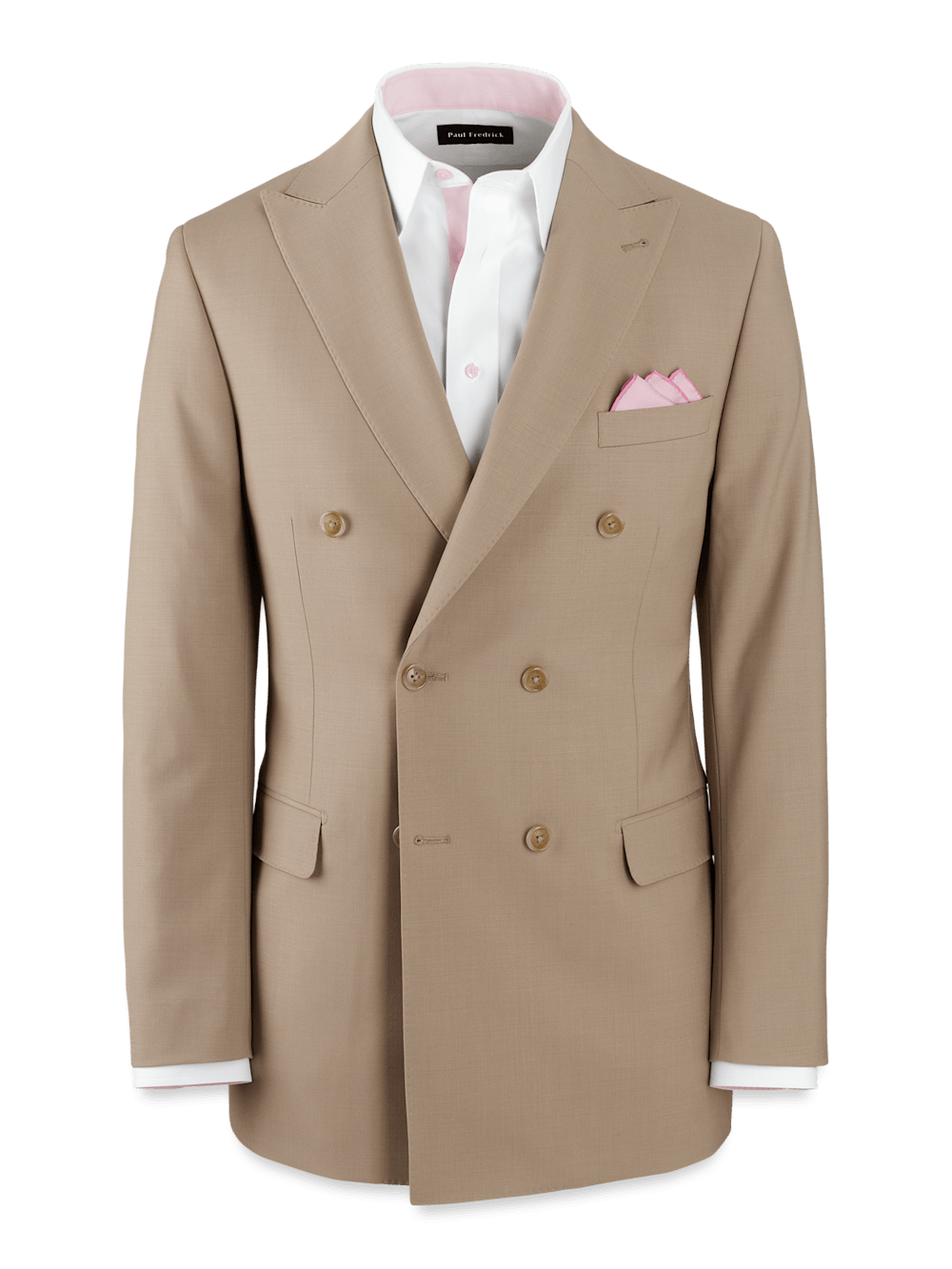 Product Image of Wool Stretch Bengaline Peak Lapel Suit Jacket-Light Tan