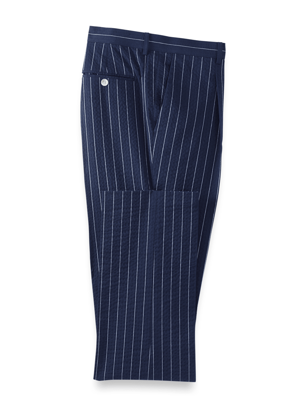 Product Image of Cotton Stretch Pinstripe Seersucker Single Pleat Suit Pants-Navy