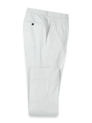 Cotton Stretch Stripe Seersucker Single Pleat Suit Pants - White/blue