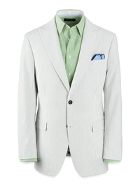 Cotton Stretch Stripe Seersucker Single Breasted Peak Lapel Suit Jacket - White/blue