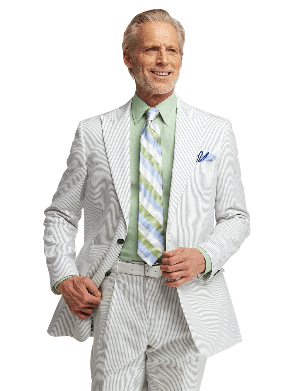 Alternate Image of Cotton Stretch Stripe Seersucker Single Breasted Peak Lapel Suit Jacket-1