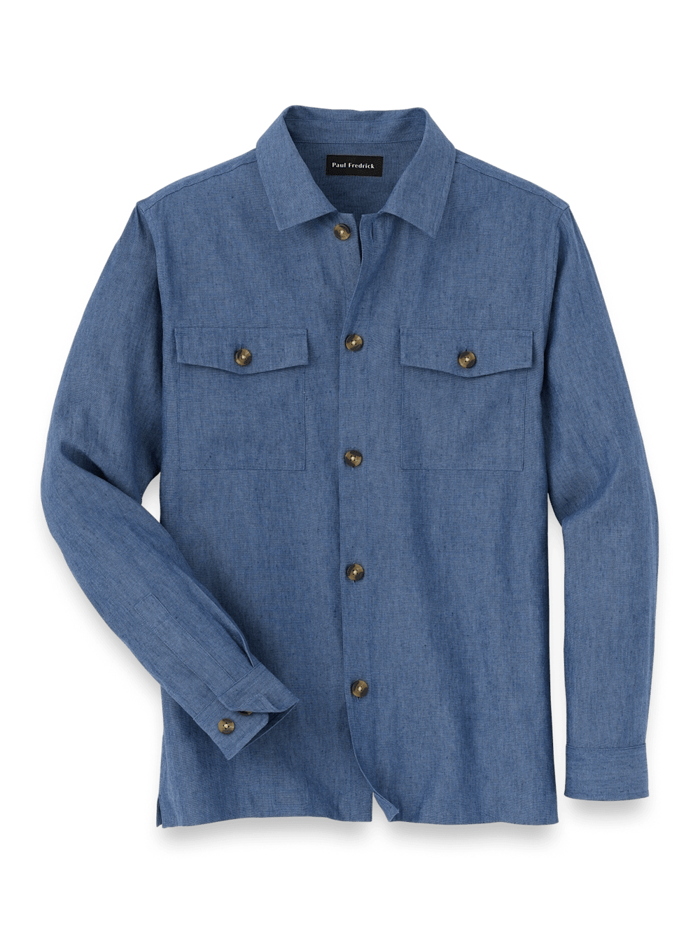 Product Image of Linen Blend Solid Overshirt-Blue