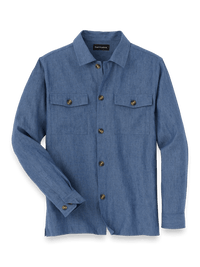 Linen Blend Solid Overshirt - Blue