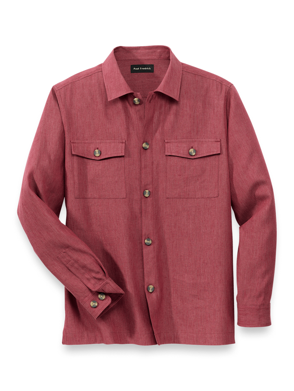 Product Image of Linen Blend Solid Overshirt-Burgundy