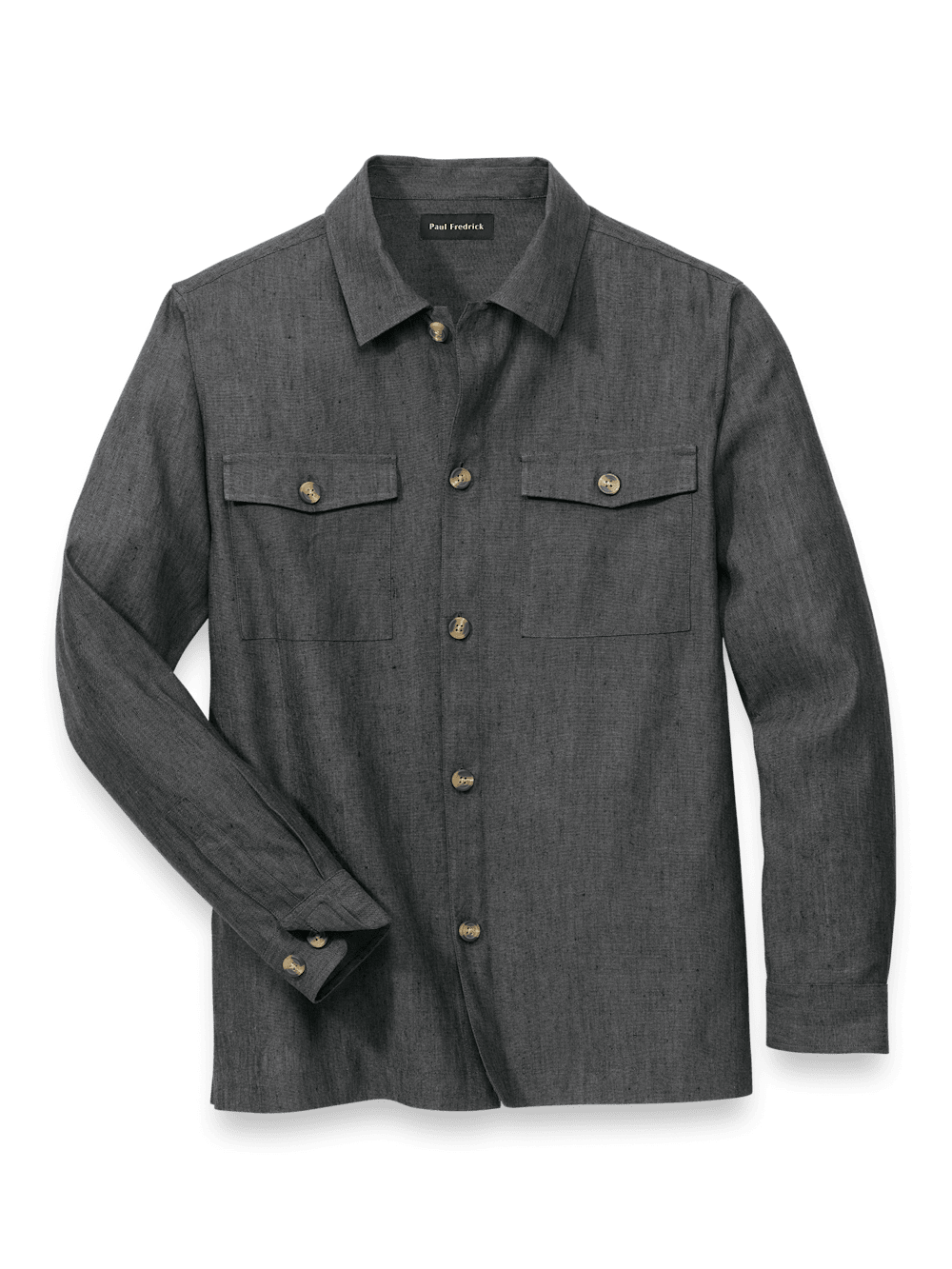 Product Image of Linen Blend Solid Overshirt-Charcoal