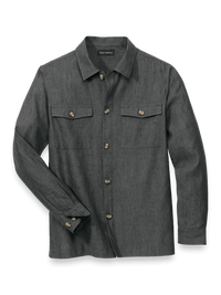 Linen Blend Solid Overshirt - Charcoal