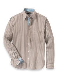 Cotton Stripe Casual Shirt - Brown/teal