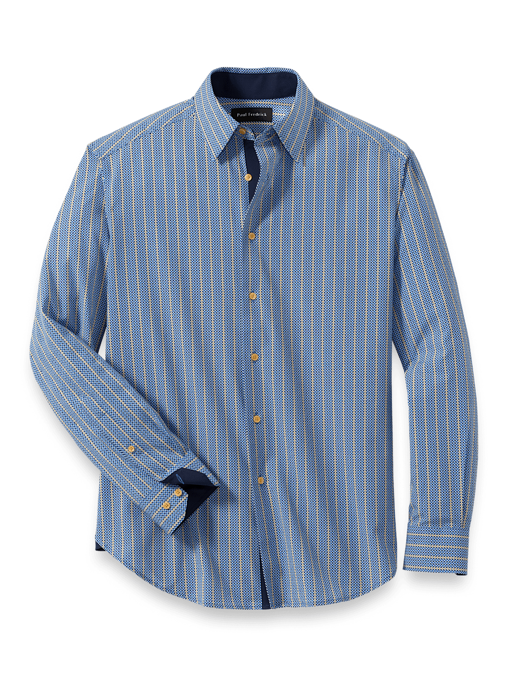 Product Image of Performance Stretch Stripe Casual Shirt-Blue/Yellow