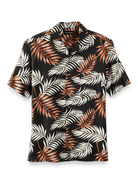 Linen Blend Tropical Print Casual Shirt - Black Multi