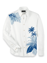 Linen Blend Botanical Print Casual Shirt - White