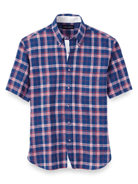 Linen Plaid Casual Shirt - Blue/red