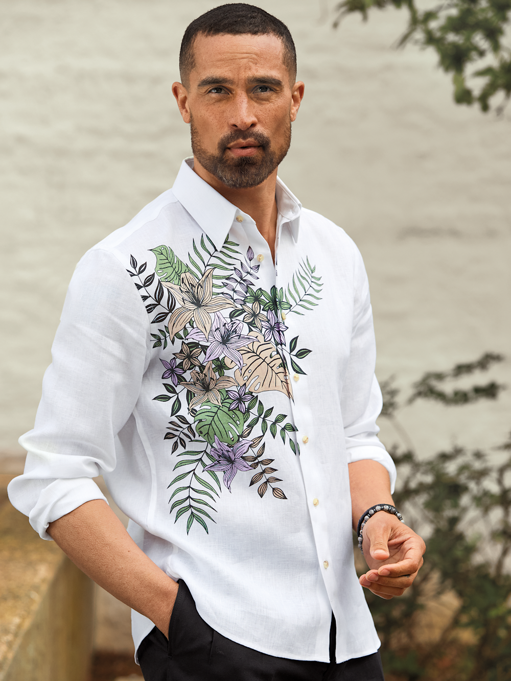 Alternate Image of Linen Blend Print Panel Casual Shirt-7