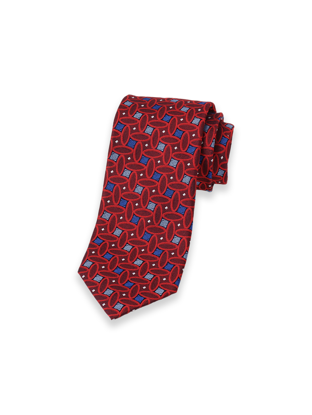 Product Image of Geometric Woven Silk Tie-Red/Blue