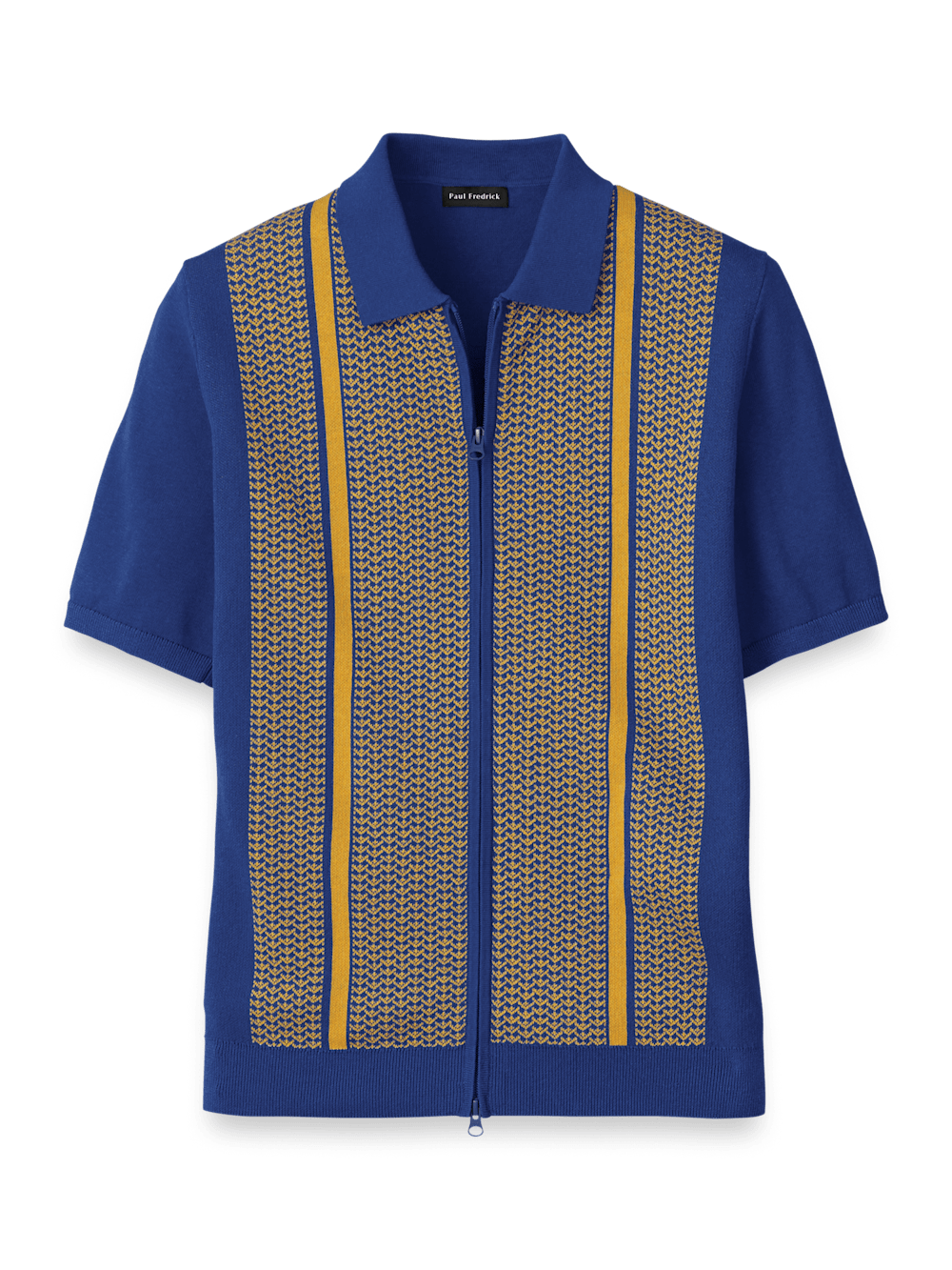 Product Image of Cotton Full Zip Polo-Cobalt/Yellow