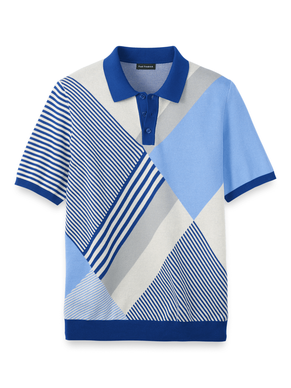 Product Image of Cotton Three Button Polo-Blue Multi
