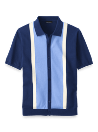 Cotton Button Front Polo - Navy