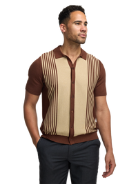 Cotton Three Button Front Polo - Brown