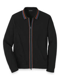 Cotton Full Zip Polo - Black